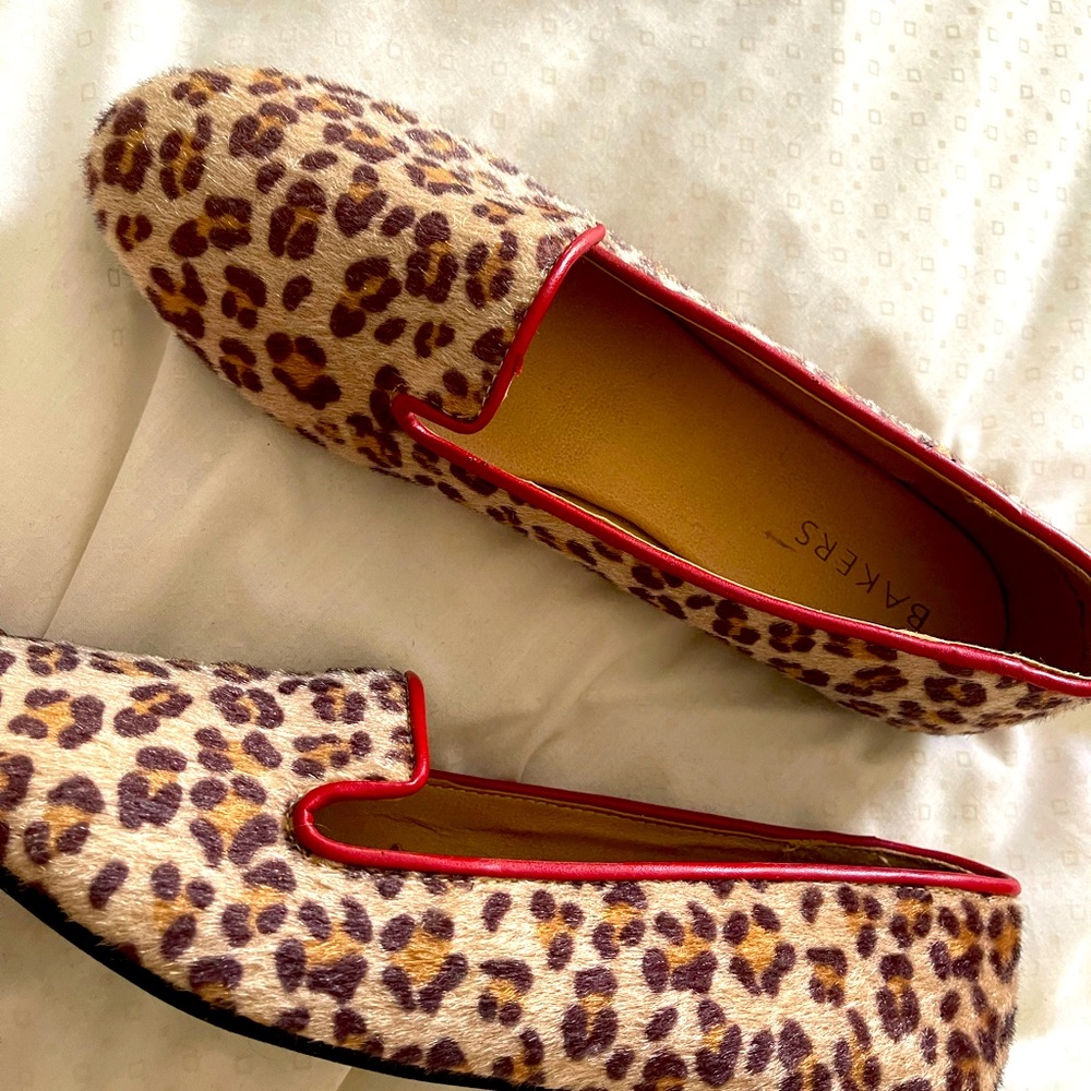 Leopard mohair slip on loafers with red trim